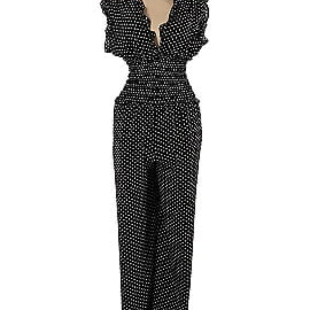 Max Studio London Smocked Wide-Leg Jumpsuit | Black & White Print | Size L